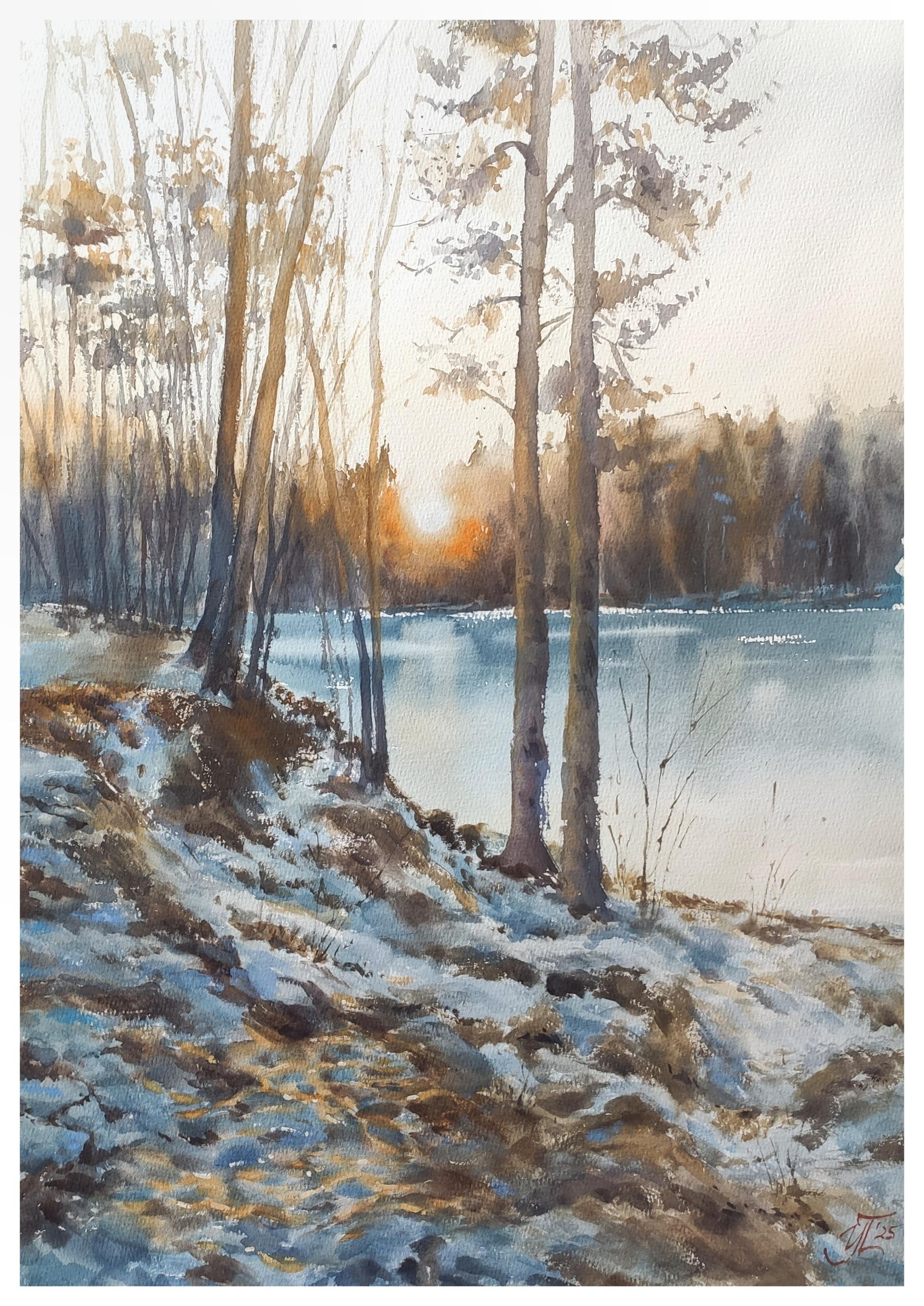 Irina Pronina  Landscape Art – Die letztenstrahlen Aquarell-Landschaft