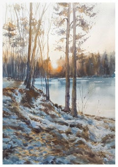 The last rays Watercolor landscape