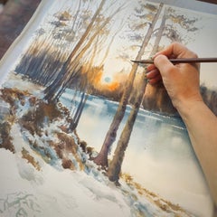 The last rays Watercolor landscape