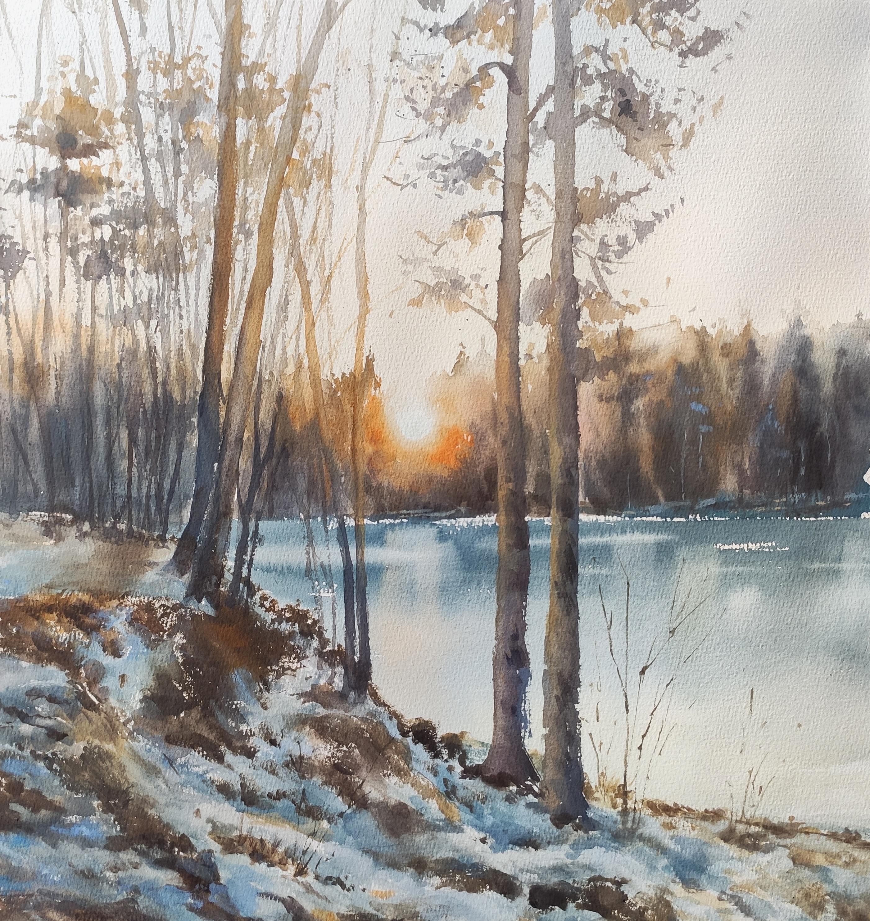 Die letztenstrahlen Aquarell-Landschaft (Impressionismus), Art, von Irina Pronina 