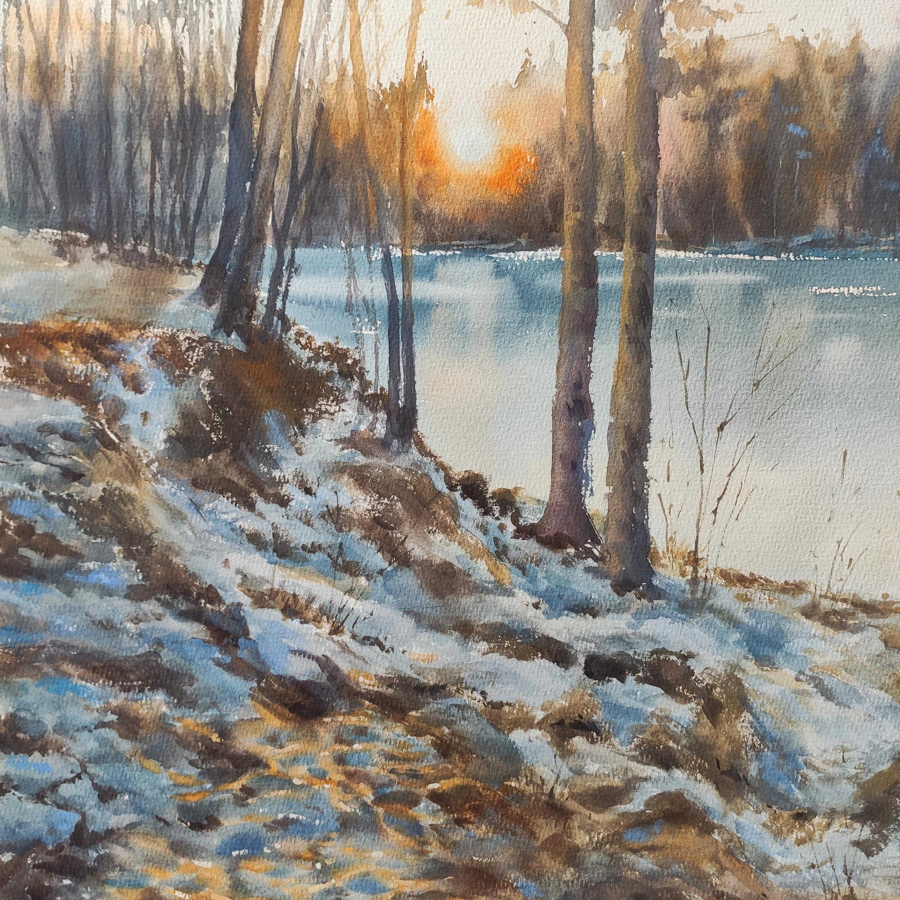 Die letztenstrahlen Aquarell-Landschaft im Angebot 3