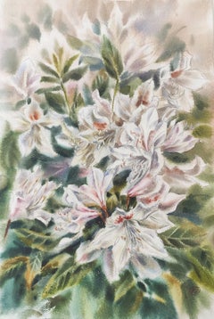 Blooming rhododendron Watercolor painting