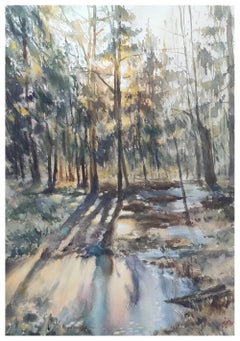 After winter Watercolor landscape