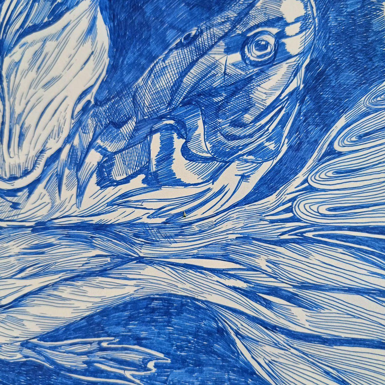 Ce travail n'est pas une image mais un processus. Il ne dépeint pas, il transforme. La forme du poisson, répétée, déformée, stratifiée, devient un rythme de mouvement intérieur - non pas corporel, mais psychique. C'est le langage du subconscient, où