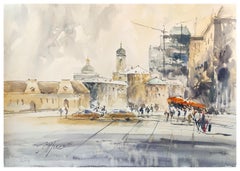 City scape Watercolor painting Moscow city