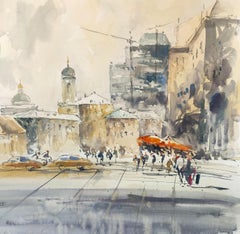 City scape Watercolor painting Moscow city