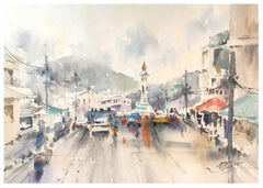 Thailand. Busy day. Watercolor painting