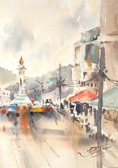 Thailand. Busy day. Watercolor painting