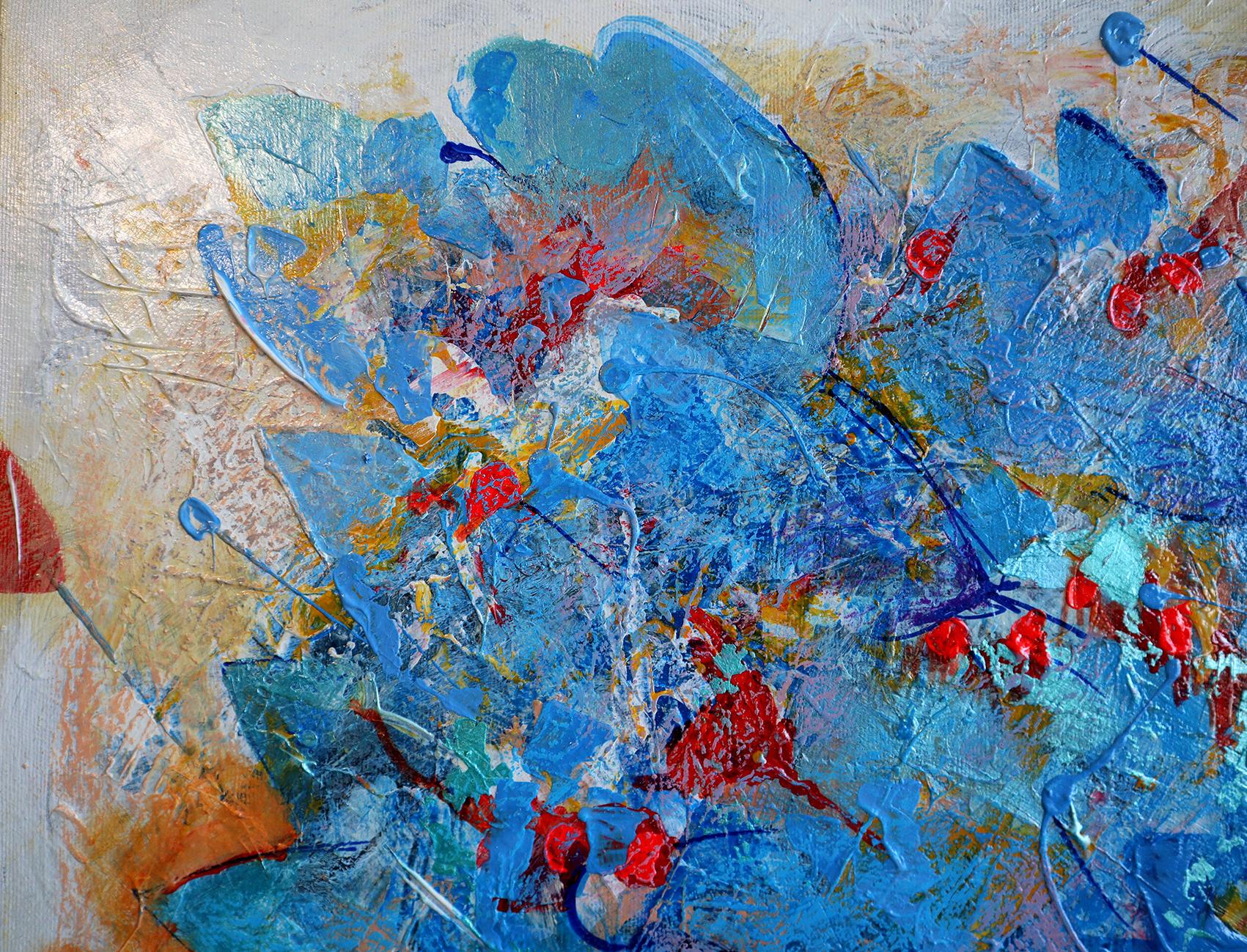 Fantasy with Blue Tulips - Gray Abstract Painting by RAKHMET REDZHEPOV (RAMZI)