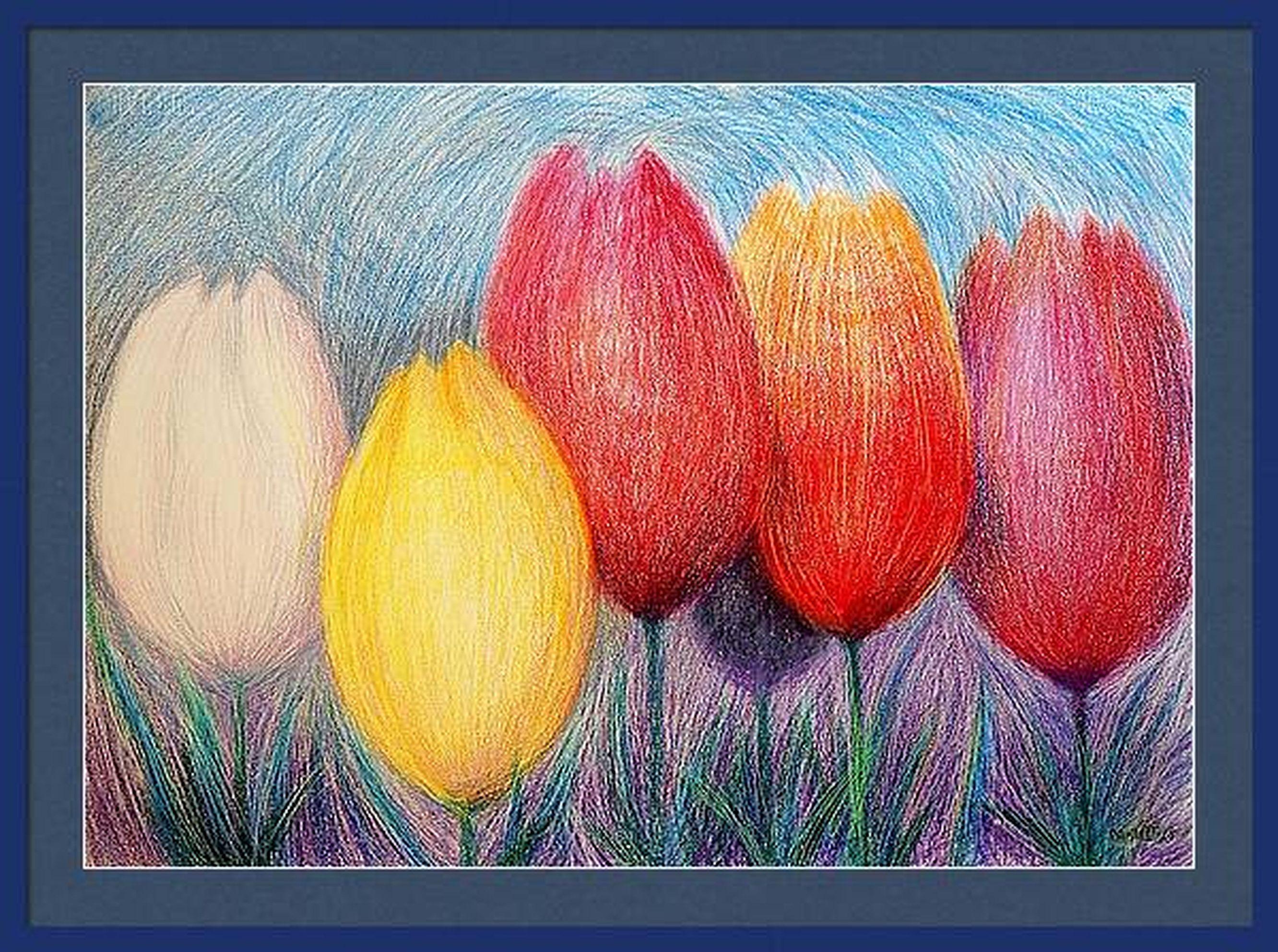 Tulipanes blancos 2 - Abstract Painting Marrón de RAKHMET REDZHEPOV (RAMZI)