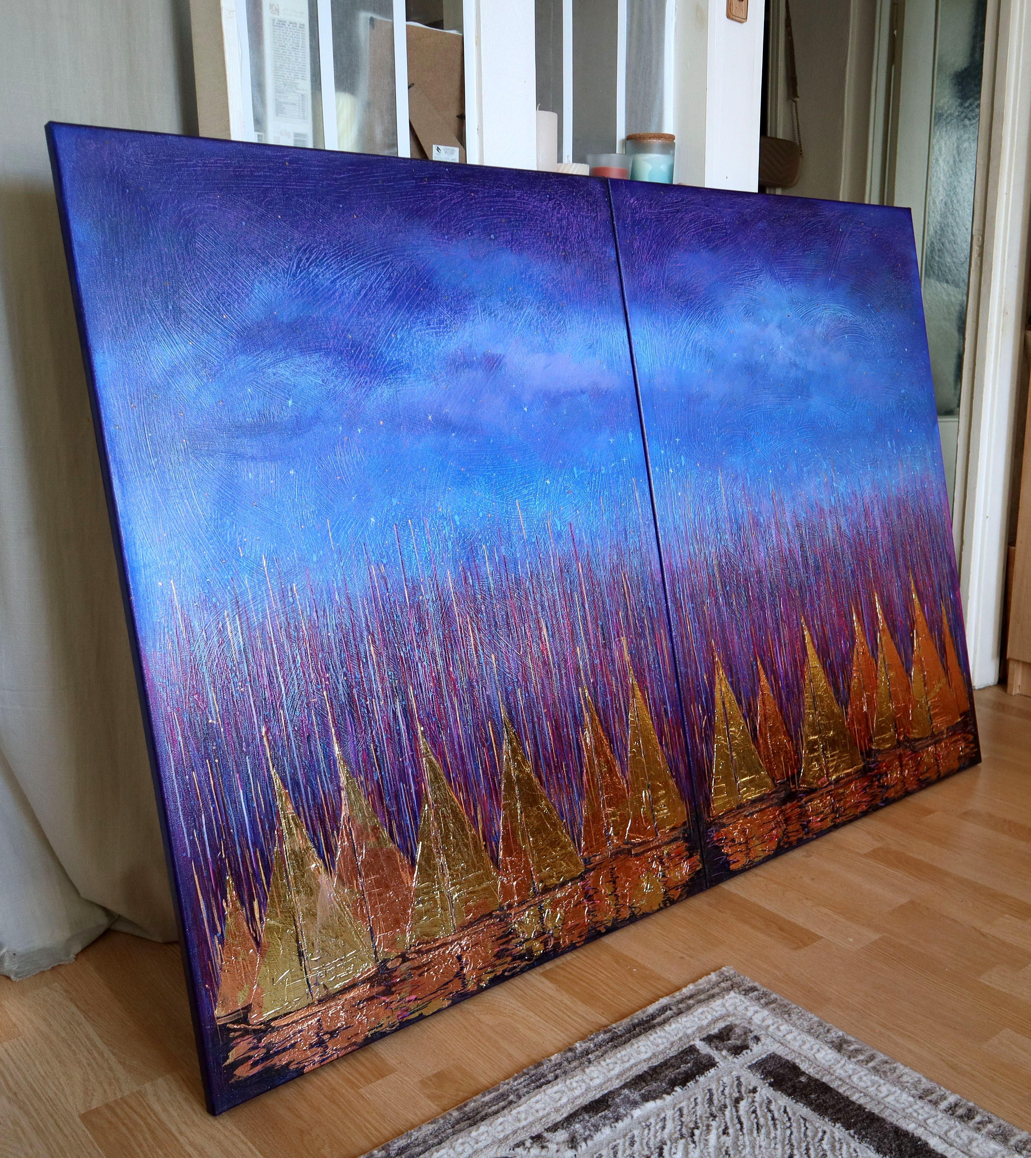 Voiles d'or (diptyque) - Expressionniste Painting par RAKHMET REDZHEPOV (RAMZI)