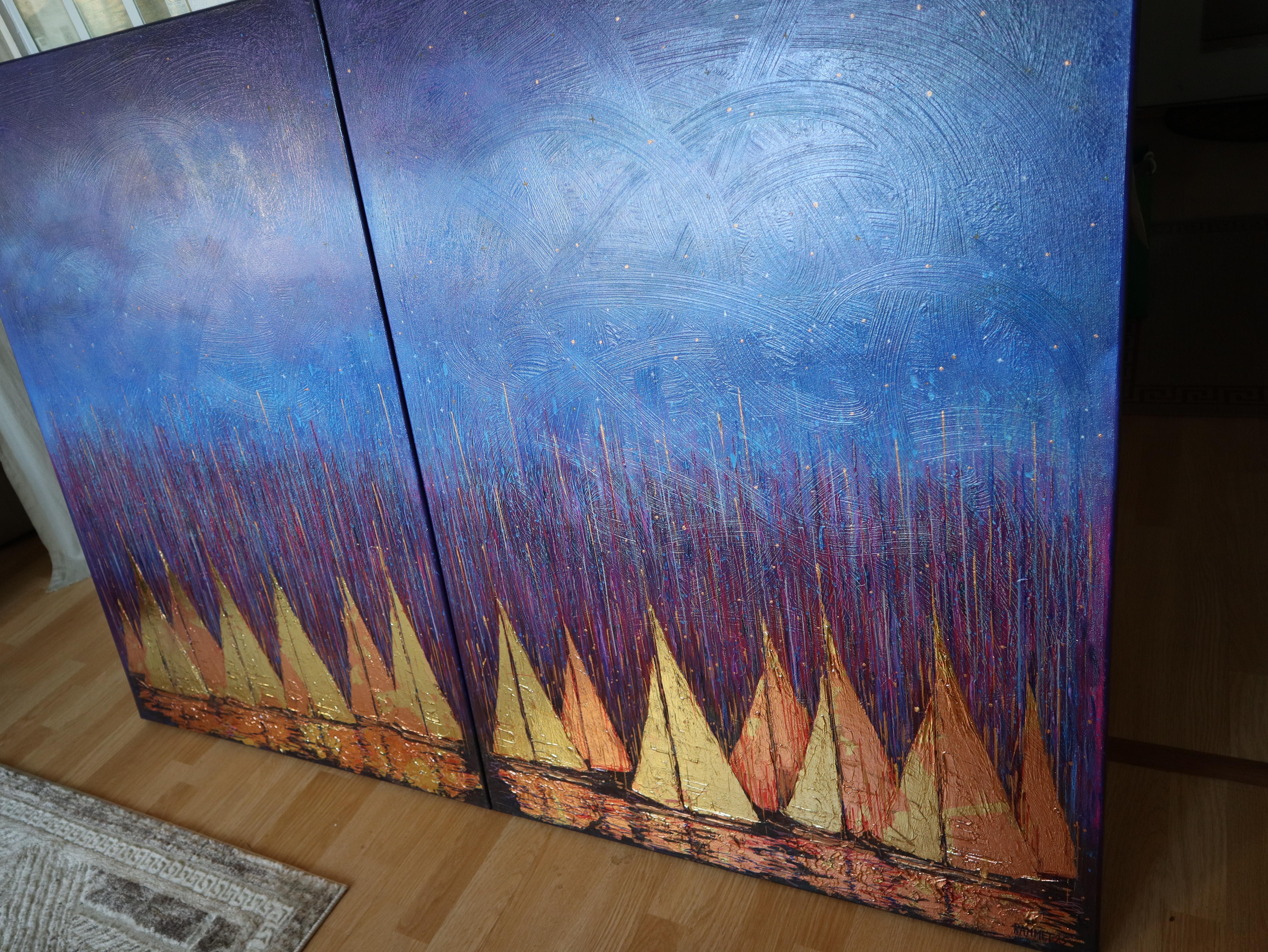 Voiles d'or (diptyque) - Violet Interior Painting par RAKHMET REDZHEPOV (RAMZI)