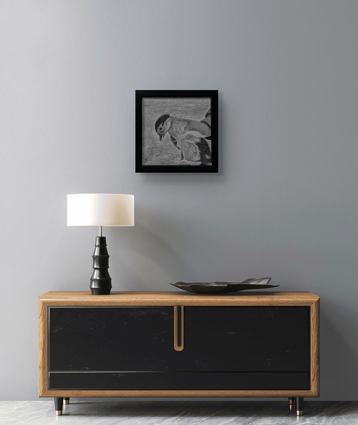 This drawing captures a tender and heartwarming moment — a child’s small hand gently holding a tiny duckling. There’s something profoundly symbolic in this fragile connection: a little life being trusted to another small, innocent being. It’s a