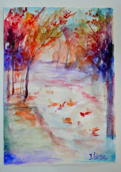 Autumn Mood: Light & Color Study Watercolor , Impressionist, 26x19 cm, New