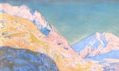 Morterach Glacier Landscape Painting, Watercolor on Paper, New