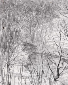 Raureif Schwarz-Weiß-Zeichnung des Flusses Skhodnya, 2001, gerahmt