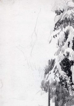 Snow Clad Fir Winter Landscape Sketch, Monochromatic, Framed, 2000