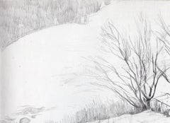 Winter in Bratsevo, Pencil Sketch of Serene Landscape, Signed, 2001