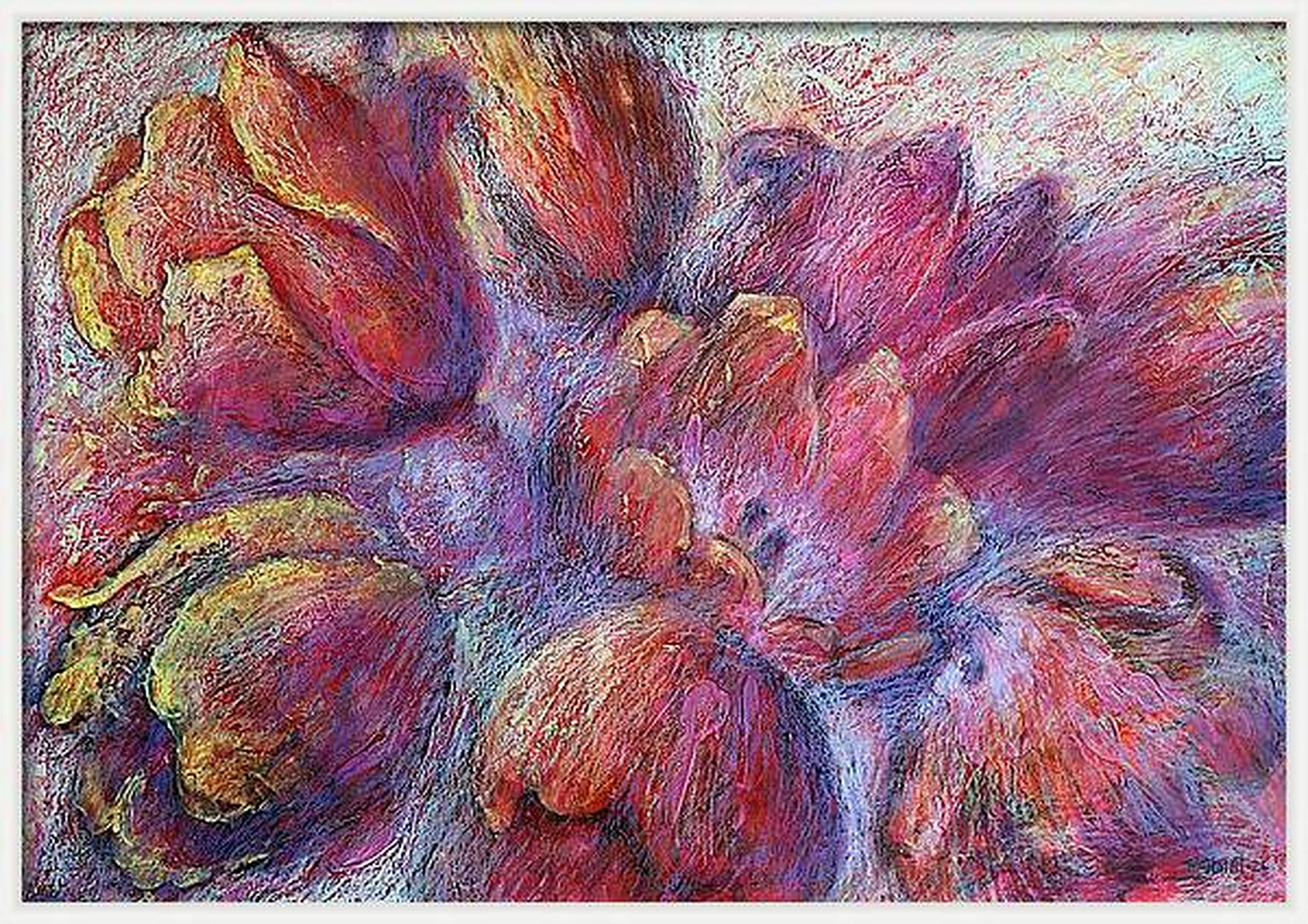 Air Tulips: Mixed, paper, acrylic, oil pastel, 57x81cm