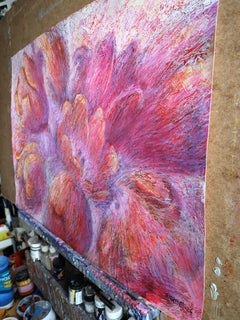Tulipes aériennes : Mixte, papier, acrylique, pastel à l'huile, 57x81cm