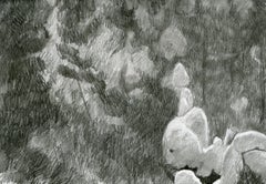 Dessin de neige, paysage impressionniste, graphite sur papier, encadré