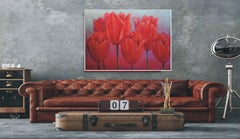 Red Tulips on Red : paper, oil pastel, 70x100cm. Very Thick paper