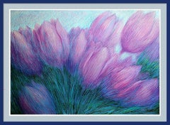 Violet Tulips: paper, oil pastel, 70x100cm. Very Thick paper