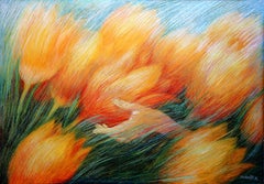 Tulips, Touch : paper, oil pastel, 70x100cm. Very Thick paper