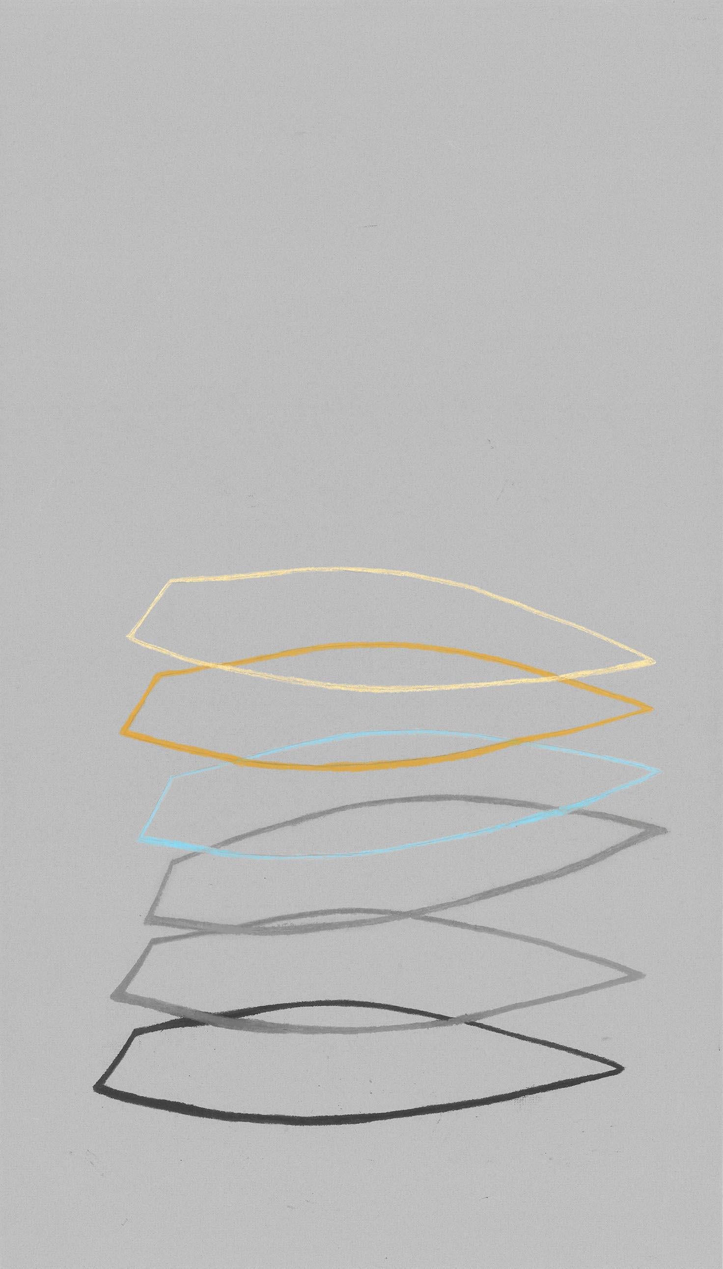 Amanda Andersen Abstract Drawing - Minimal drawing Oil Pastel Paper, outlines organic neutral, grey stack delicate