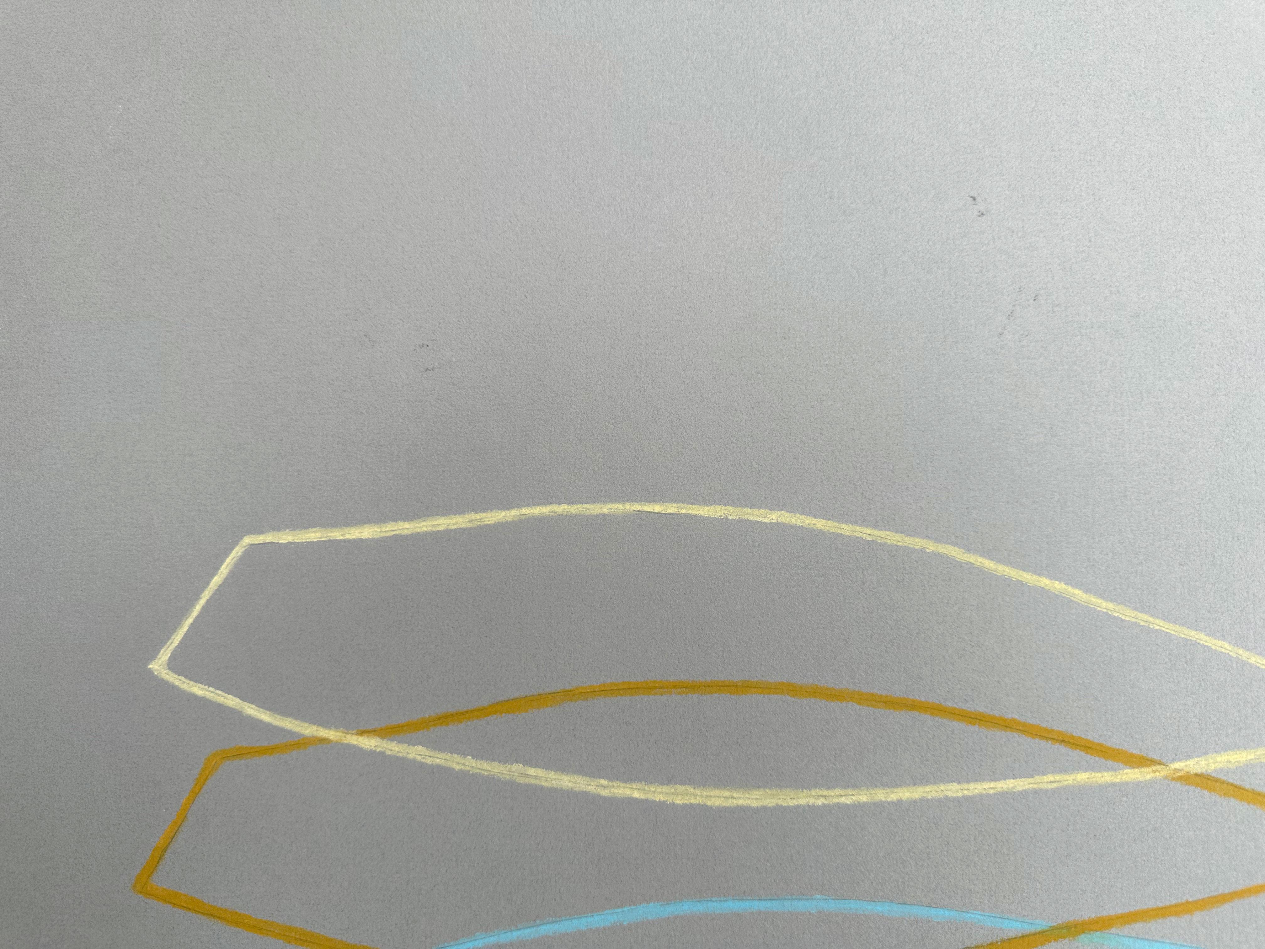 Minimale Zeichnung Ölpastell Papier, Umrisse organisch neutral, grauer Stapel filigran im Angebot 3