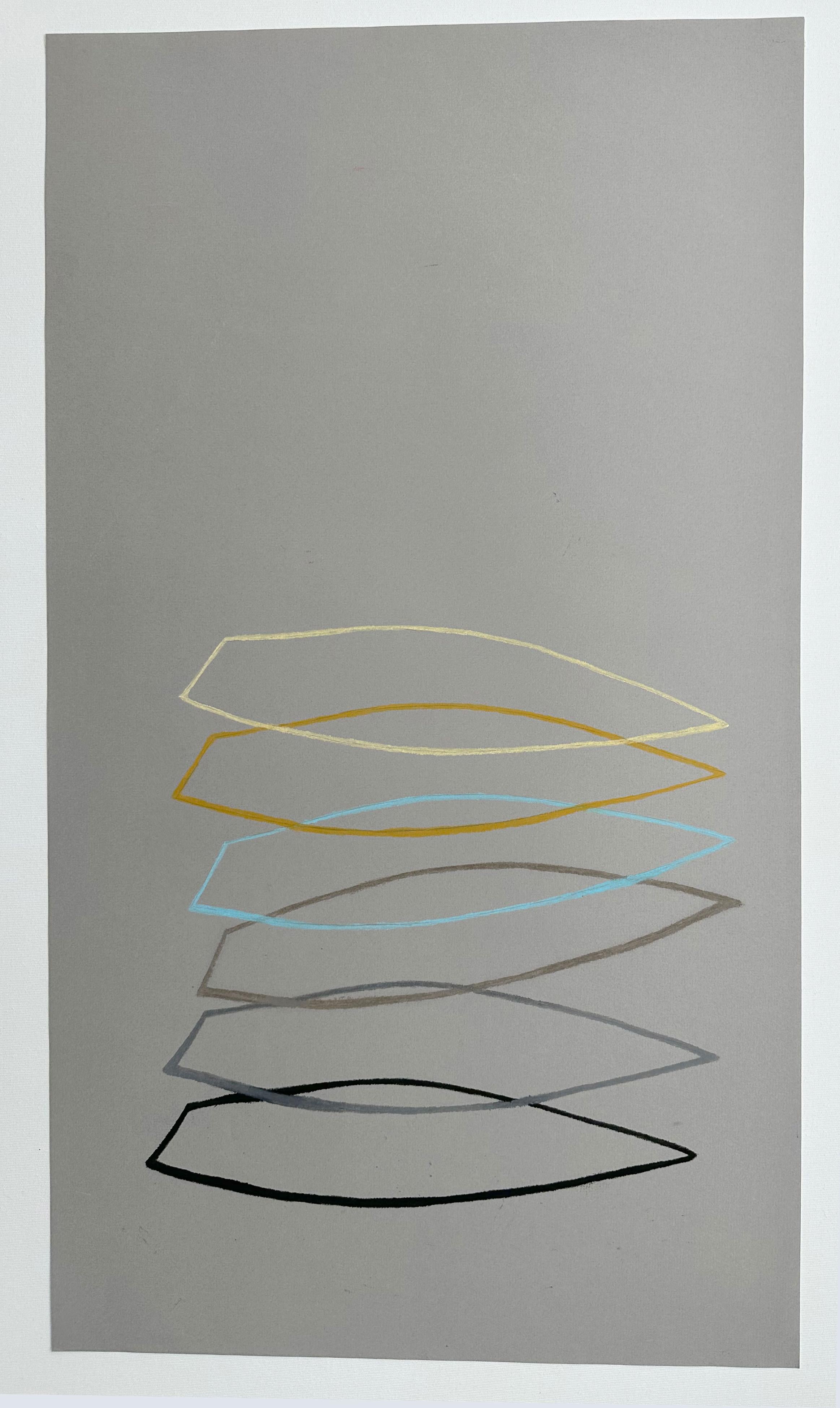 Minimale Zeichnung Ölpastell Papier, Umrisse organisch neutral, grauer Stapel filigran (Abstrakt), Art, von Amanda Andersen