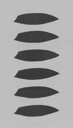 Minimale Zeichnung „Six Gores“ Ölpastell auf Papier, organisch neutral, schwarz, Muster