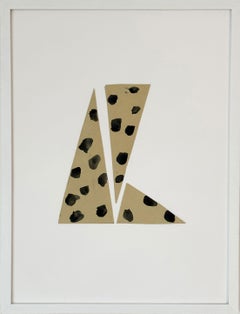 "Tallons Three" Collage, polka-dots tan triangles geometric, sharp neutral white