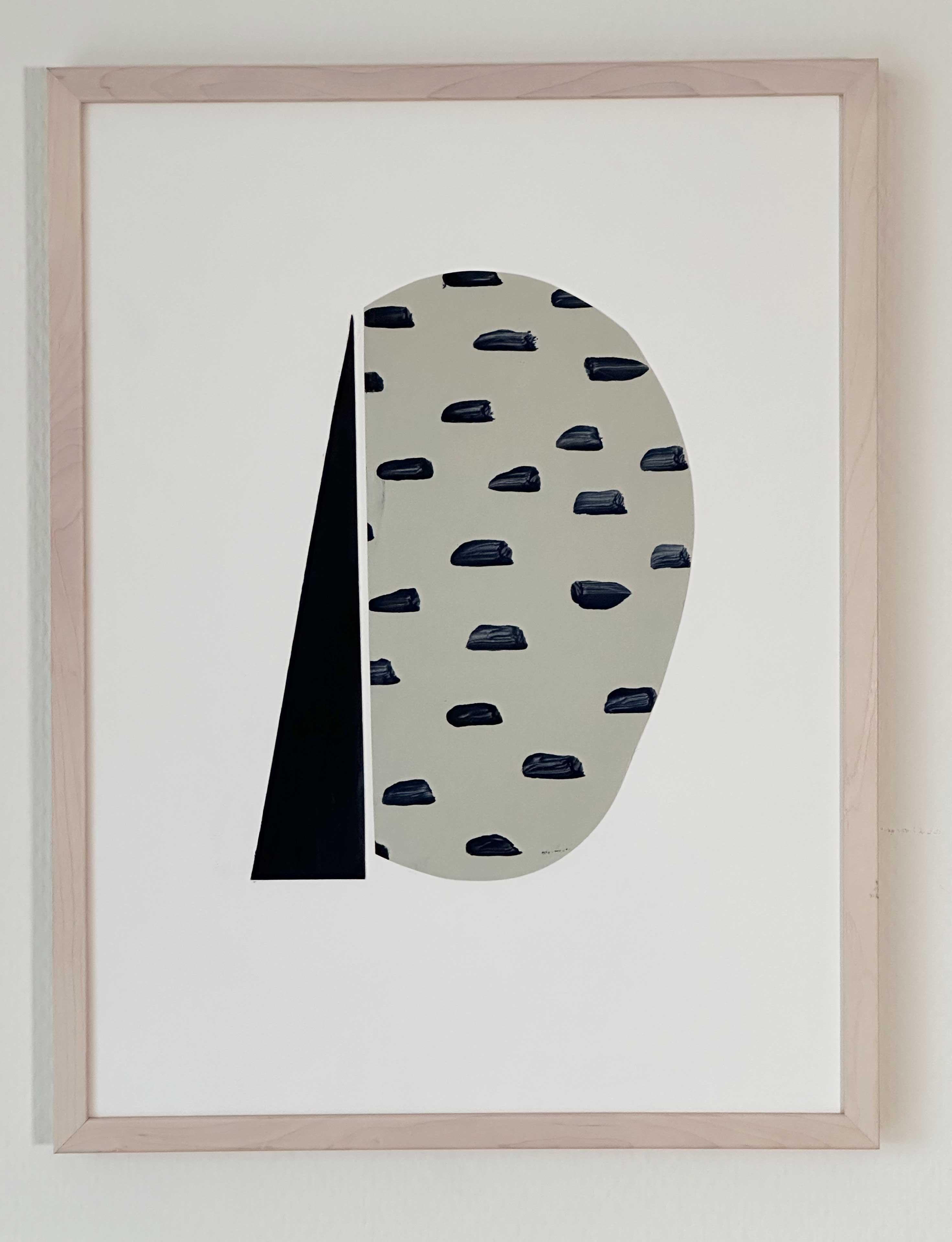 Collage sur papier à pois, asymétrie géométrique ludique bleu foncé et beige minimale  - Art de Amanda Andersen