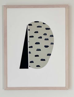 Collage sur papier à pois, asymétrie géométrique ludique bleu foncé et beige minimale