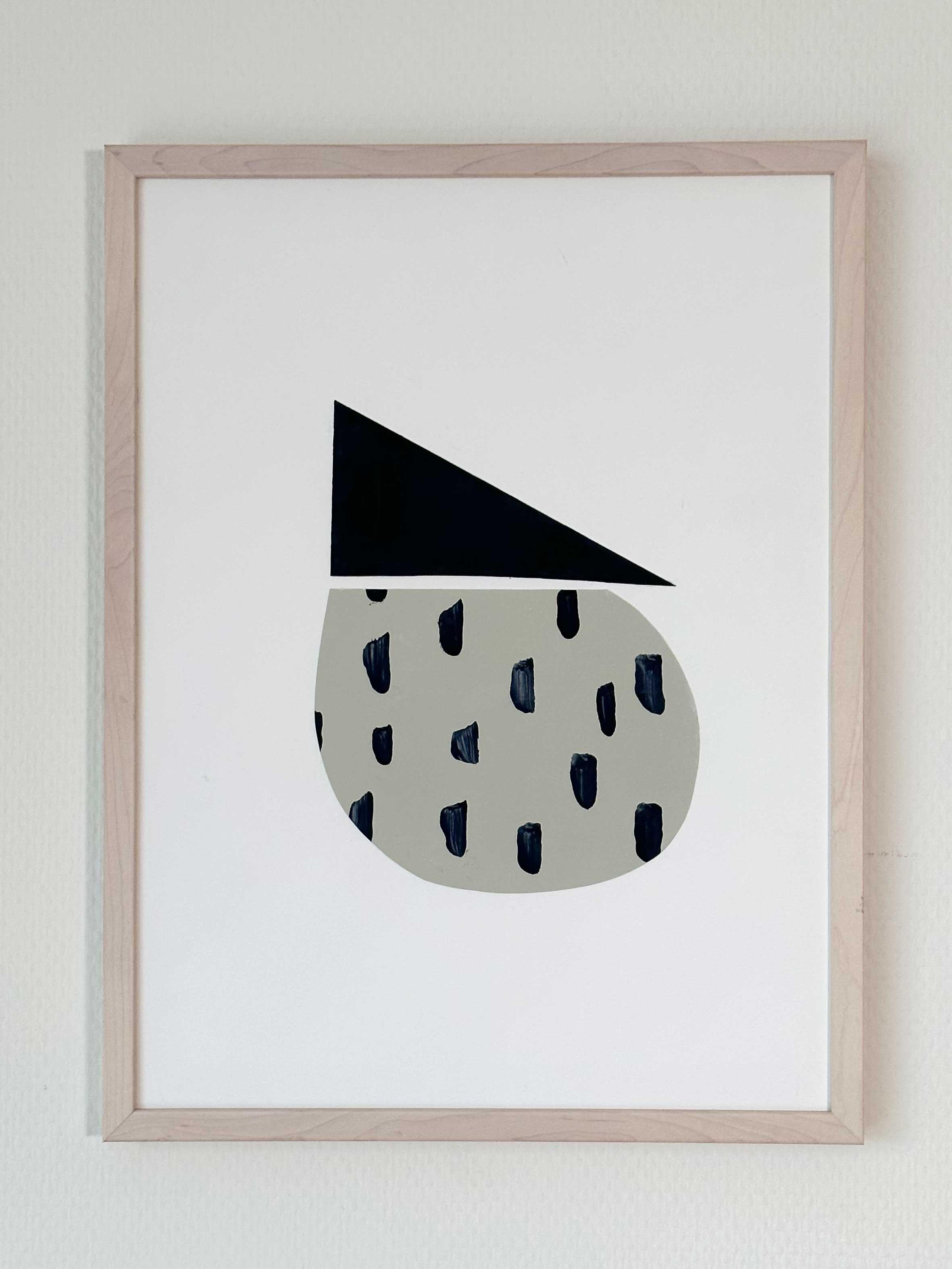 Collage sur papier polkadots bleu foncé beige asymétrie géométrique abstraite moderne  - Art de Amanda Andersen