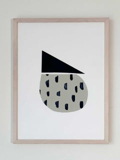 Collage sur papier polkadots bleu foncé beige asymétrie géométrique abstraite moderne