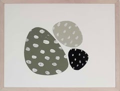 Collage sur papier vert sauge noir moderne wabi-sabi asymétrie points organique ovale