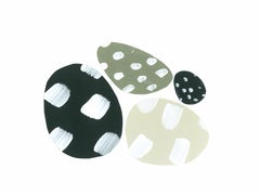 Collage on Paper sage green beige black abstract playful polka-dots organic oval