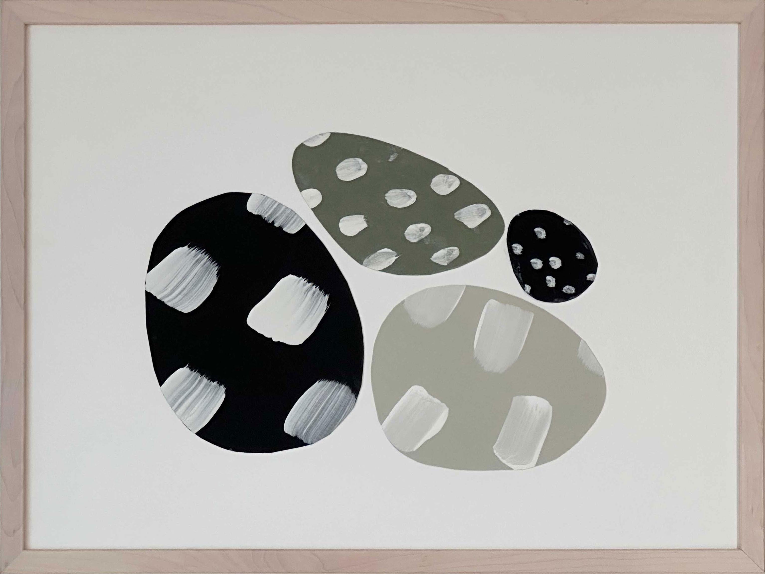 Amanda Andersen Abstract Drawing - Collage on Paper sage green beige black abstract playful polka-dots organic oval