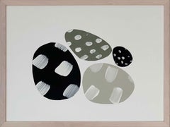Collage sur papier vert sauge beige noir abstrait ludique à pois organique ovale