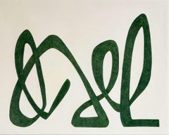 Vintage Abstract Drawing on Paper Color Pencil "Greens II" line squiggle tangle organic