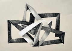 "Knotted Abstraction: Box" neutral monochromatic pastel drawing on tan paper