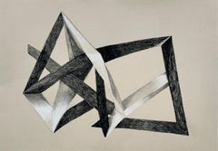 "Knotted Abstraction: Chain" neutral monochromatic pastel drawing on tan paper