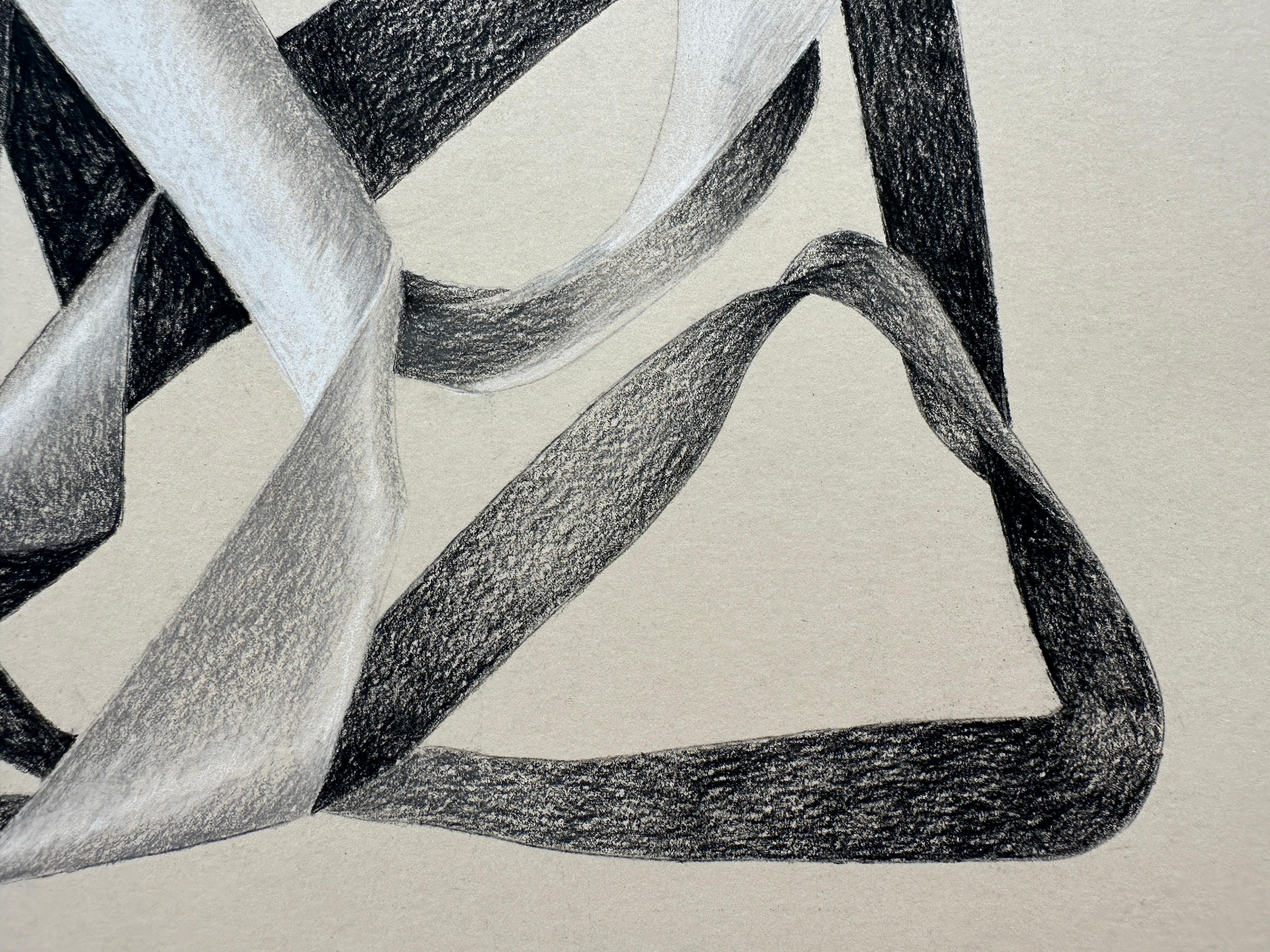 This drawing is one in a series of ten pastel works on paper that explore the tactile quality of interwoven forms, creating a visual dialogue between soft curves and sharp, angular intersections. The earthy toned palette enhances the focus on form,