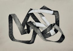 "Knotted Abstraction: Halo" neutral monochromatic pastel drawing on tan paper