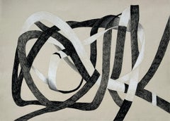 "Knotted Abstraction: Waterfall" neutral monochromatic pastel drawing on paper