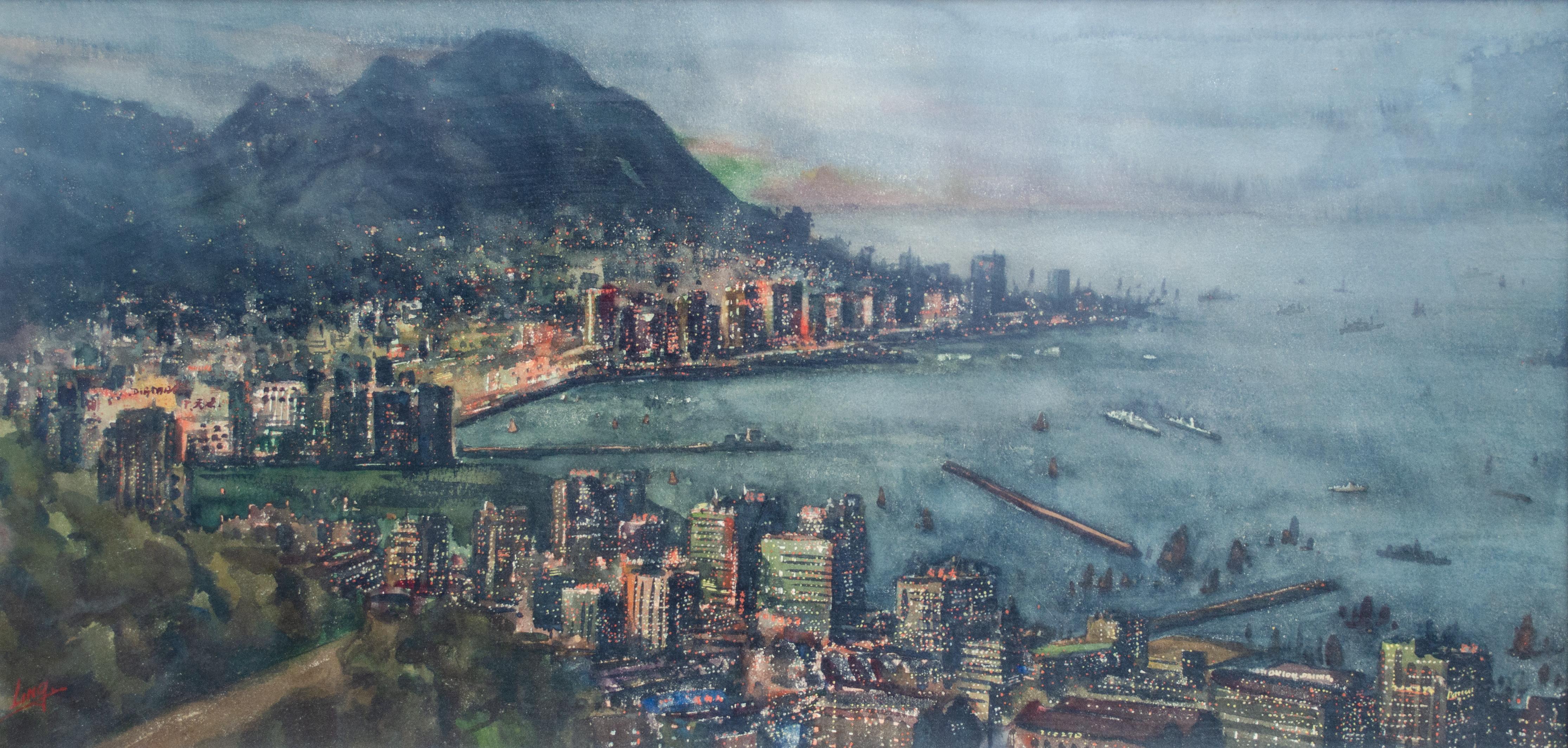 Kam Cheung Ling (Hong Kong, 1911-1991)
Untitled (View of Macao or Hong Kong), 20th Century
Watercolor on paper
Sight size: 13 3/8 x 27 in.
Framed: 15 3/4 x 29 1/2 in.
Signed lower left: Ling

Kam Cheong Ling (1911-1991) was one of the first artists