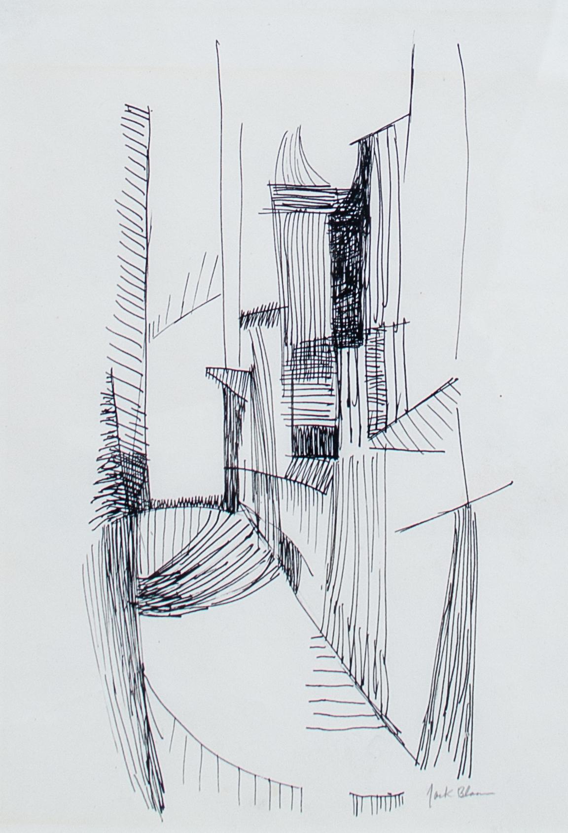 1960s Dessin à l'encre surréaliste signé de façon illisible