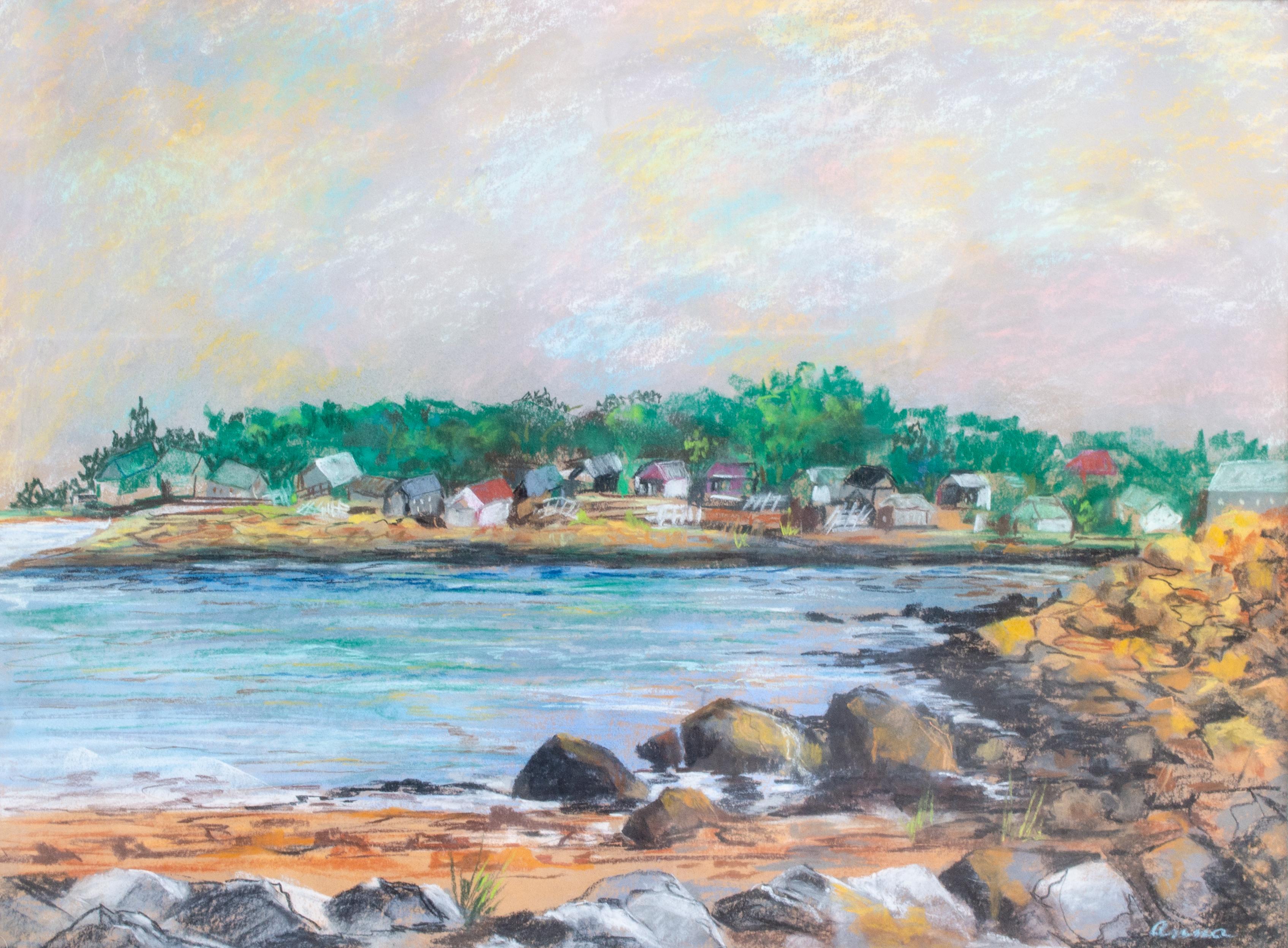Unknown Landscape Art – Schöne impressionistische Küstenszene von New York in Pastell